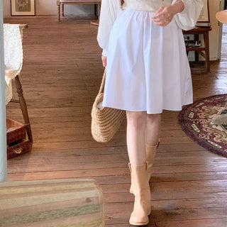 Back-elasticated cotton flare mini skirt A-line shirring