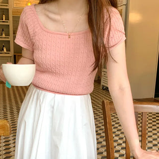 Flowy Cool Summer Cable Square Short Sleeve Knit