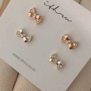 Mini Cubic Ribbon Earrings (Silver, Rose Gold)