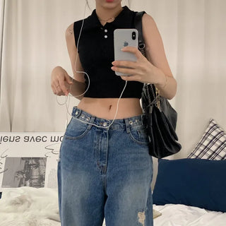 [Beautiful Fit!] Karina Button Sleeve Sleeveless Top (3 colors)