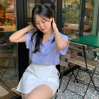 Juring Stripe Roll-up Loose Fit Short Sleeve Shirt