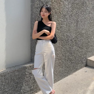 Schmel Damaged Cut Wide Straight Cotton Pants
