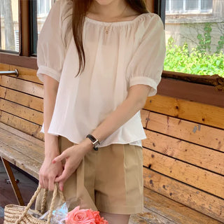 Super Cool! Summer Puff Elastic Off-Shoulder Short Sleeve Blouse