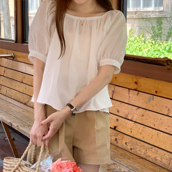 Super Cool! Summer Puff Elastic Off-Shoulder Short Sleeve Blouse