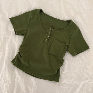 Figure-flattering, Toto Shirred Pocket Crop Short Sleeve T-shirt