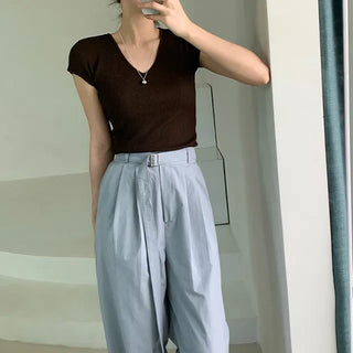 Nylon Belted Long Wide Slacks