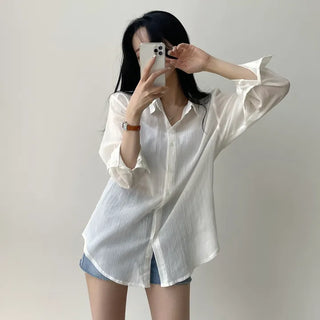Delicate~ Yoru Cotton See-through Loose Fit Long Sleeve Shirt