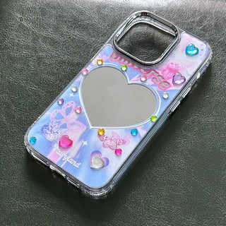 Heart Mirror Y2K Sticker Decorating Pink Blue iPhone Case