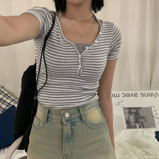 [Unique/Guaranteed Beauty] Striped Summer Short Sleeve T-shirt (2 colors)