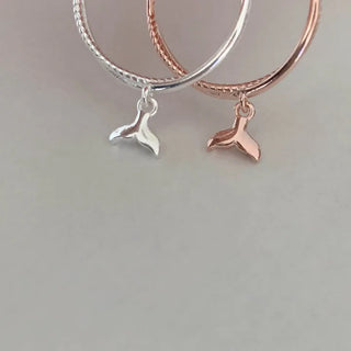 Dolphin Tail Ribbon Layered Dangling Ring (Silver, Rose Gold)