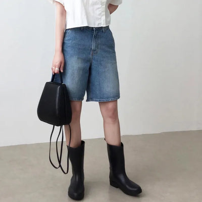 Knee-length Bermuda Shorts, Medium Blue, Guaranteed Fit, Sturdy Denim