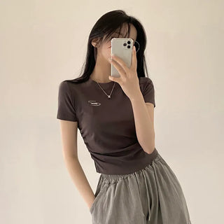 Slim Fit, Logo Lettering Crop Shirred Short Sleeve T-shirt