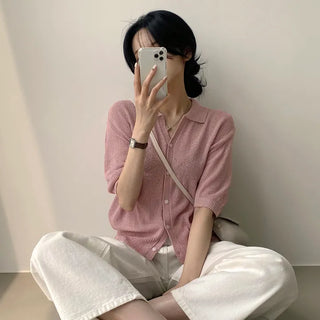 Guaranteed Cuteness! Summer Boucle Collar Short Sleeve Knit Cardigan