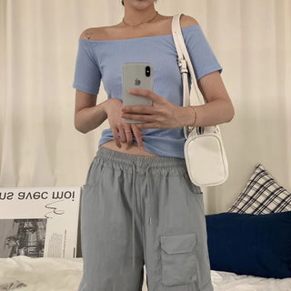 [Slim Fit/Fit Guaranteed] Basic Ribbed Off-Shoulder Short Sleeve T-Shirt (5 colors)