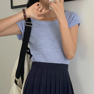 Pudding U-Neck Summer Crop Short Sleeve Knit