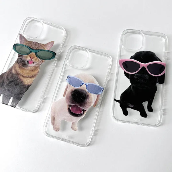Realistic Photo of Cat and Dog Wearing Sunglasses Summer Transparent iPhone Case