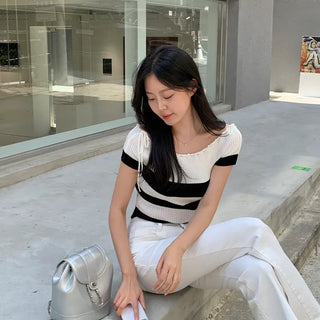 Chelli Two-way Off-shoulder Ribbed Short Sleeve Knit
