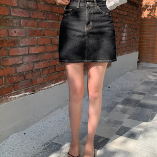Day A-line black denim mini skirt