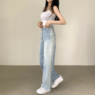Color masterpiece, Summer High-Waisted Washed Wide Denim Pants