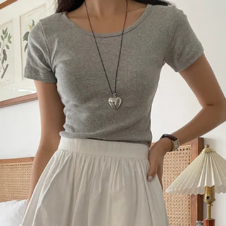 Stretchy U-Neck Plain Slim Fit Basic Inner Short Sleeve T-shirt that makes your figure look truly beautiful 11 ​​Colors