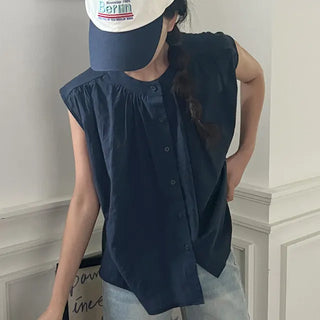 Dear Round Neck Sleeveless Sleeveless Blouse