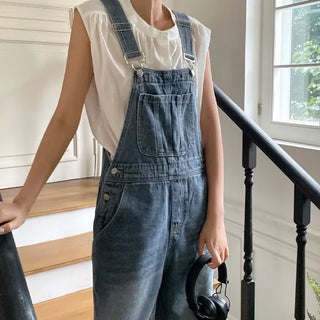 Slow Medium Blue Wide Overalls Pants