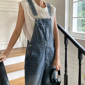 Slow Medium Blue Wide Overalls Pants