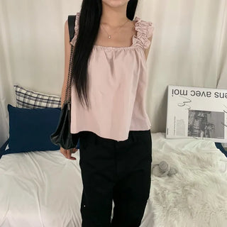 [Breast Cover/Delicate Fit] Pastel Nylon Frill Sleeveless Blouse (5 colors)
