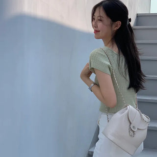 Raebin Raglan Square Neck Cable Knit Short Sleeve Knit