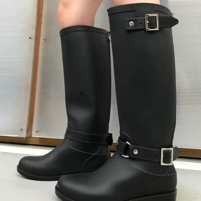 Two-button long rain boots