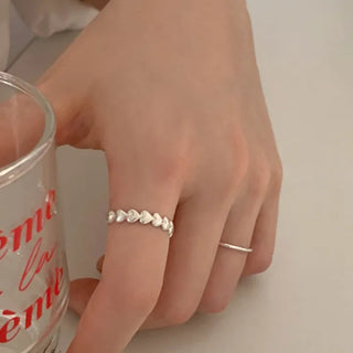 Volume Heart Link Open Ring (Silver, Rose Gold)