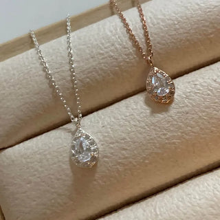 Teardrop Cubic Clutch Necklace (Silver, Rose Gold)