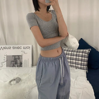 [Deep U-Neck ver/Slim Fit/Fit Guaranteed] Basic Plain Inner Crop Short Sleeve T-Shirt (5 colors)