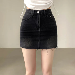 Black High-Waisted Washed Denim Mini Skirt with a Color You'll Fall in Love With