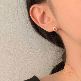 Rose Gold Mini Cubic Clover Earrings