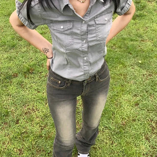 Denim Summer Short Sleeve Shirt