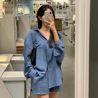 Gally Summer Loose Fit Shirt + Elastic Waist Shorts Set