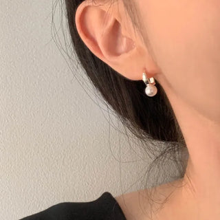 Pearl Mini Simple Line One-Touch Earrings (Silver, Rose Gold, Gold)