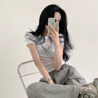Slimming, Stretchy Modal Printed Crop Short Sleeve T-shirt