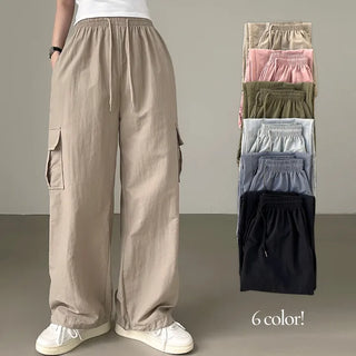 Swing-Around~ Two-Way Crinkly High-Waisted Elastic Cargo Training Wide Pants