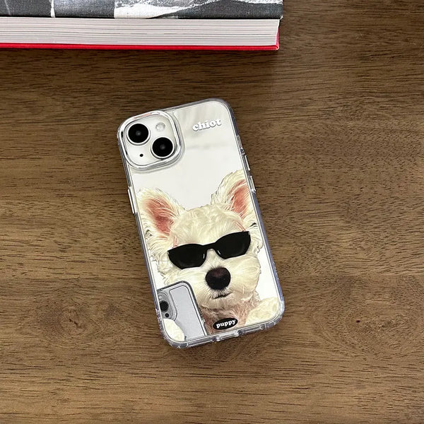 Chic Sunglasses Dog Mirror Metal iPhone Case