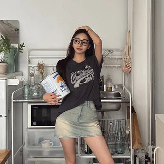 Vintage Lettering Cotton Short Sleeve T-shirt