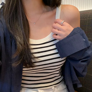 Foreign Firm Fit Waffle Color Block Sleeveless Top