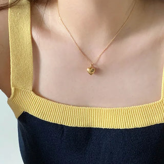 Volume Heart Pendant Necklace 1.2cm (Silver, Rose Gold, Gold)