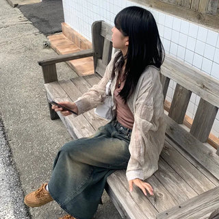 Vintage check see-through shirt