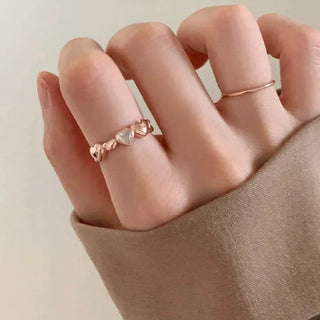 Volume Heart Cubic Chain Open Ring (Silver, Rose Gold)