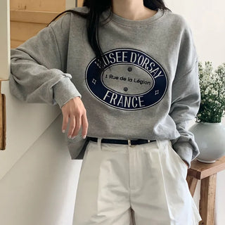 Loose Fit Embroidered Lettering Sweatshirt  Semi-Crop Sweatshirt