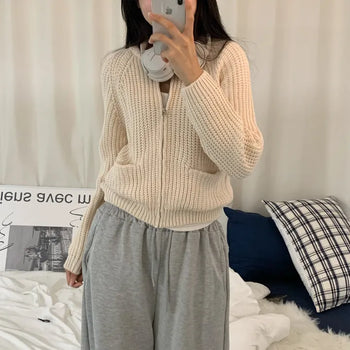 [Delicate Fit/Cozy~] Hazzi Pocket Knit Zip-up (4 colors)