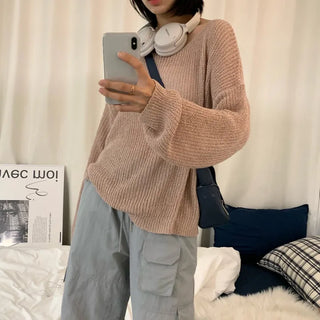 [Delicate Fit/Lip Neck ver.] Pastel Hazzi Boucle Long Sleeve Knit (5 colors)