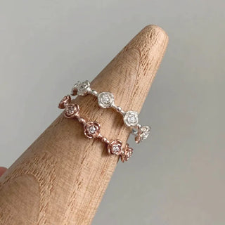 Rose Flower Layered Ring (Silver, Rose Gold)